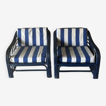 Paire de fauteuils rotin annees 60