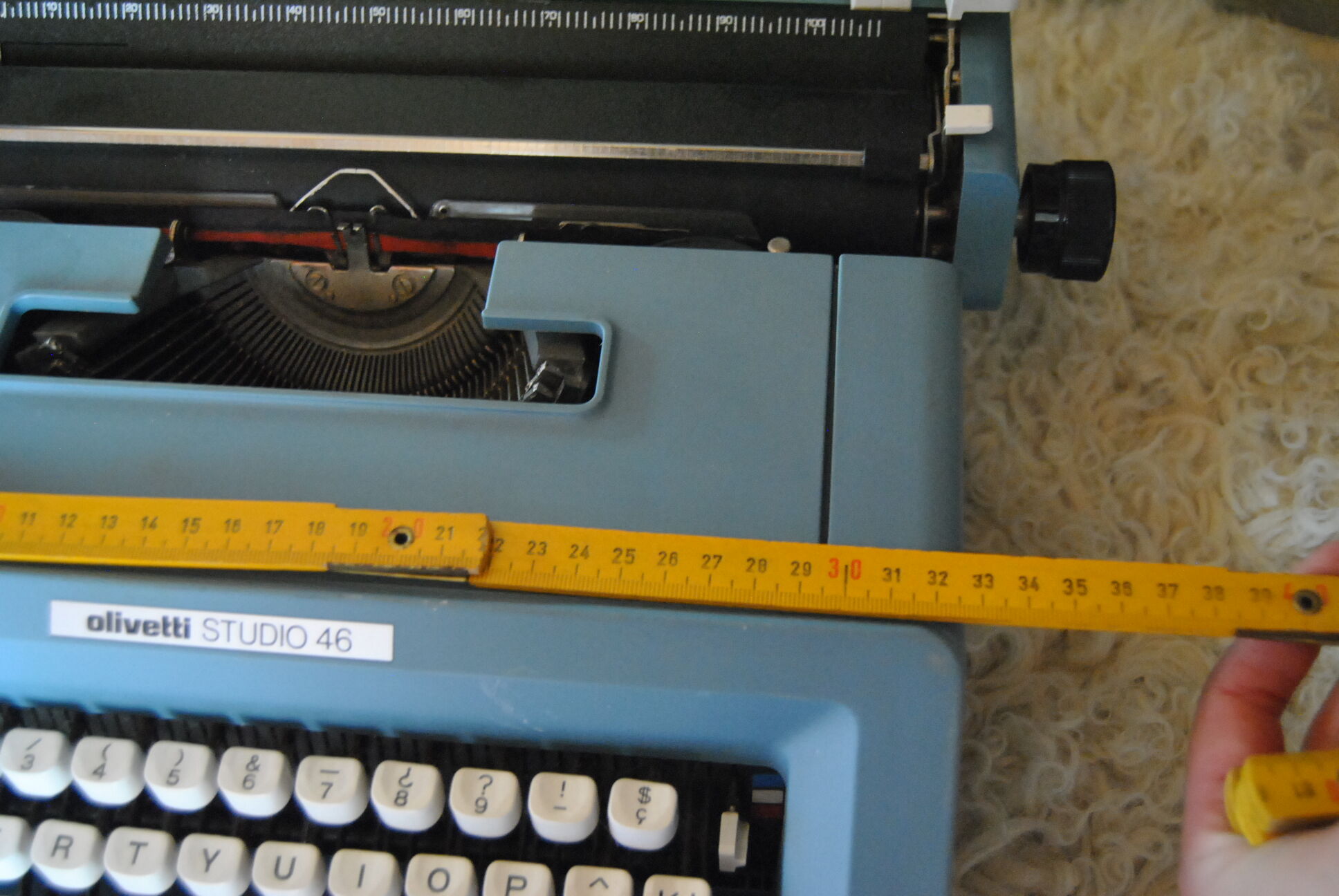 Blue typewriter Ollivetti Studiu 46 years 70