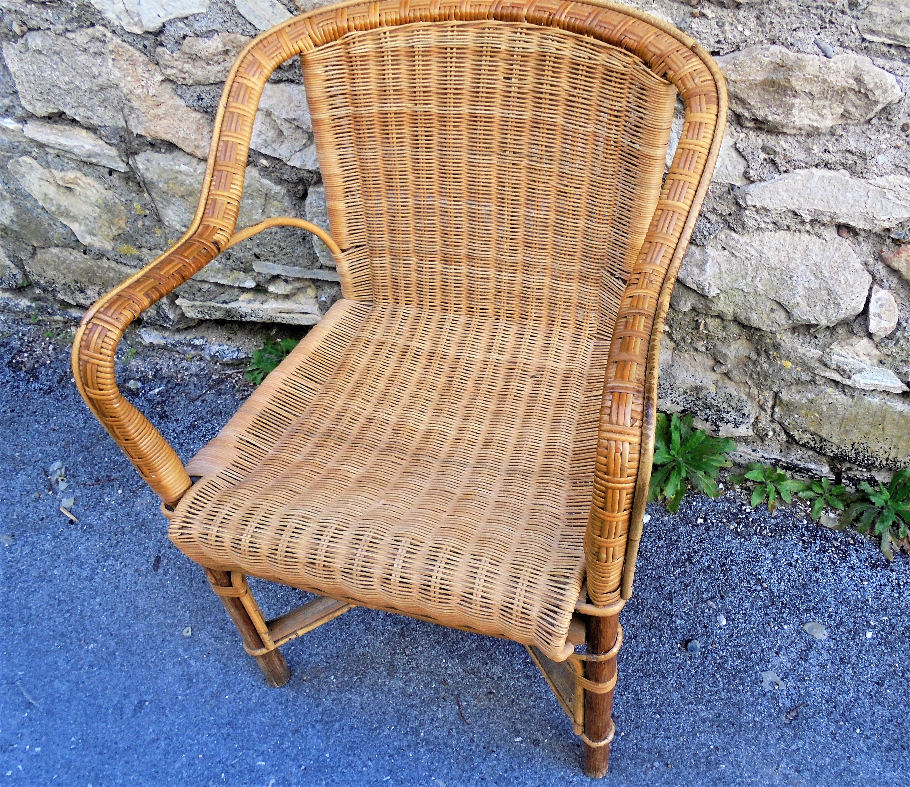 Fauteuil adulte rotin/osier vintage