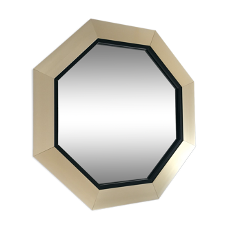 Octagonal mirror stainless steel gilded satin 1970