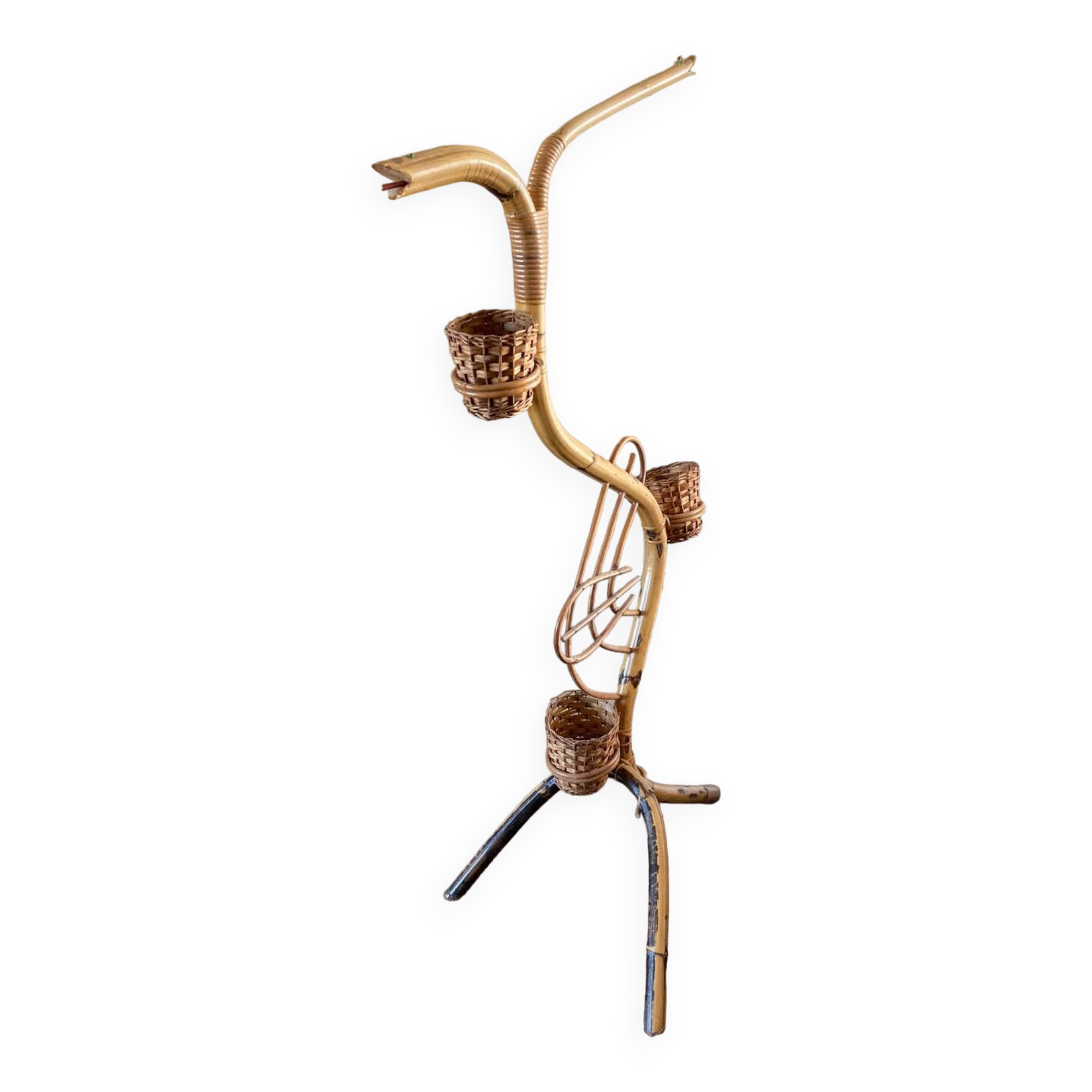 Vintage, Mid-Century, Bamboo and Rattan Flower or Plant Stand by Rohe Noordwolde