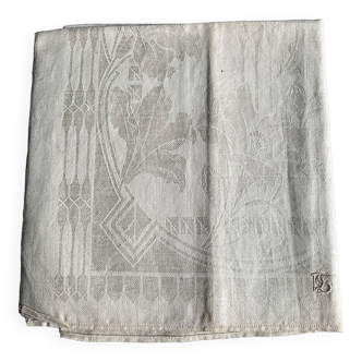 Old linen damask tea towel