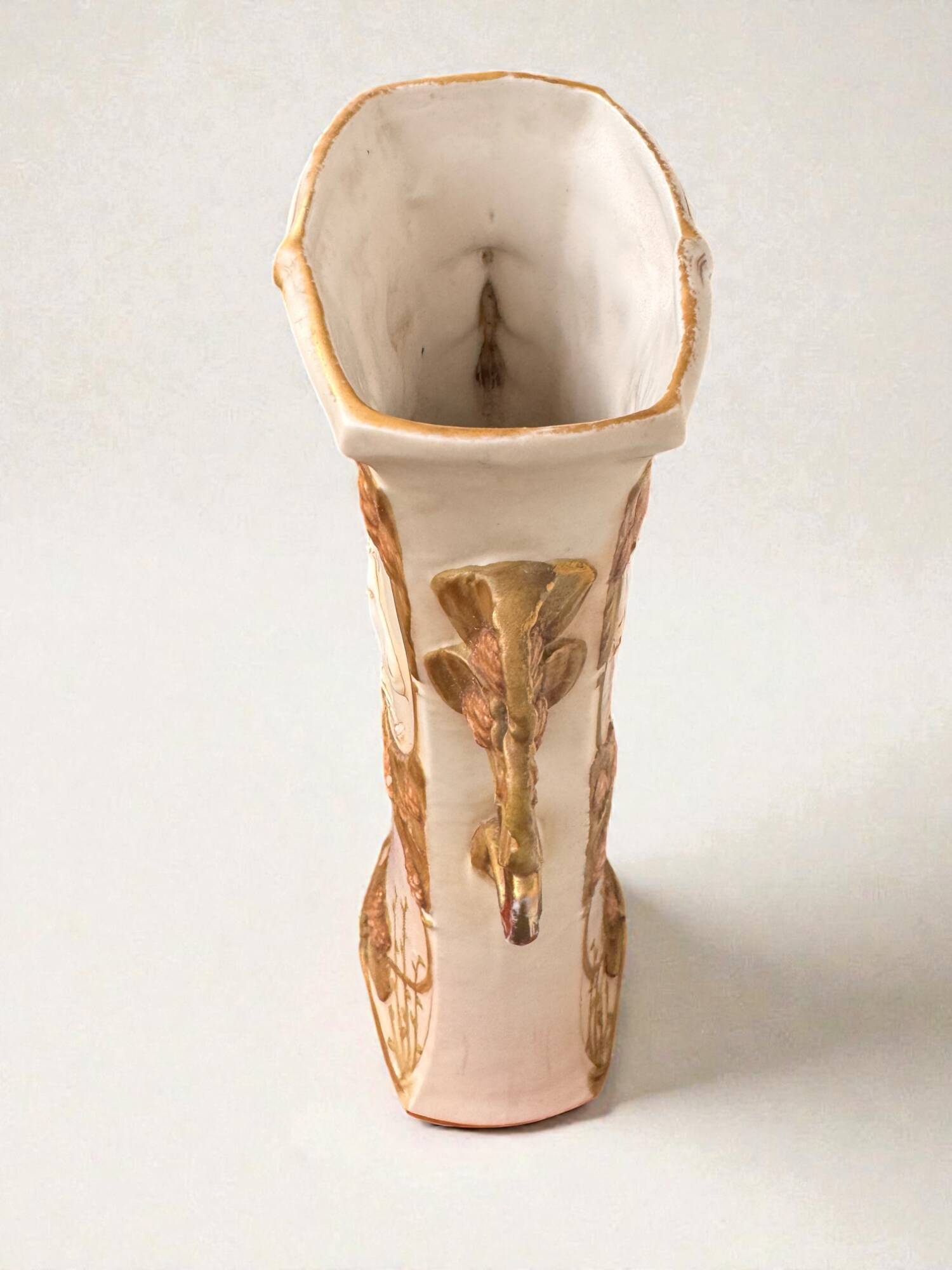 Art Nouveau vase Royal Dux Bohemia, sculpted deer, 1900s