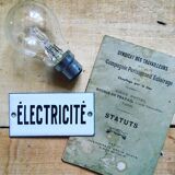 Enamelled plate "ELECTRICITY." Vintage. Electricity. Building plate. Door plate. Interior decoration