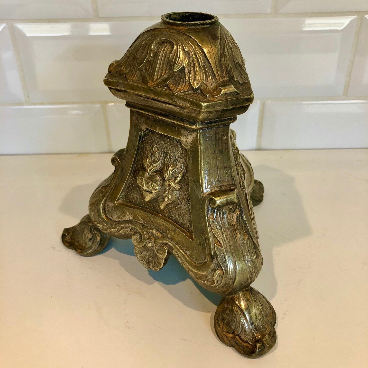 Silver bronze church candelabra