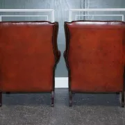 Brown Leather Hand-Dyed Wingback Chairs, Set of 2