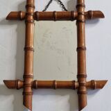 Miroir ancien en bois tourné style bambou, fin XIXe siècle, 38 x 31 cm