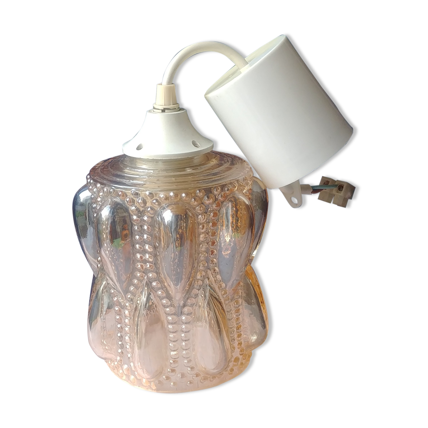 Suspension bulles en verre ambré irisé vintage années 70 forme tube