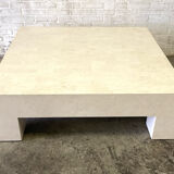 Large square inlay travertin coffee table