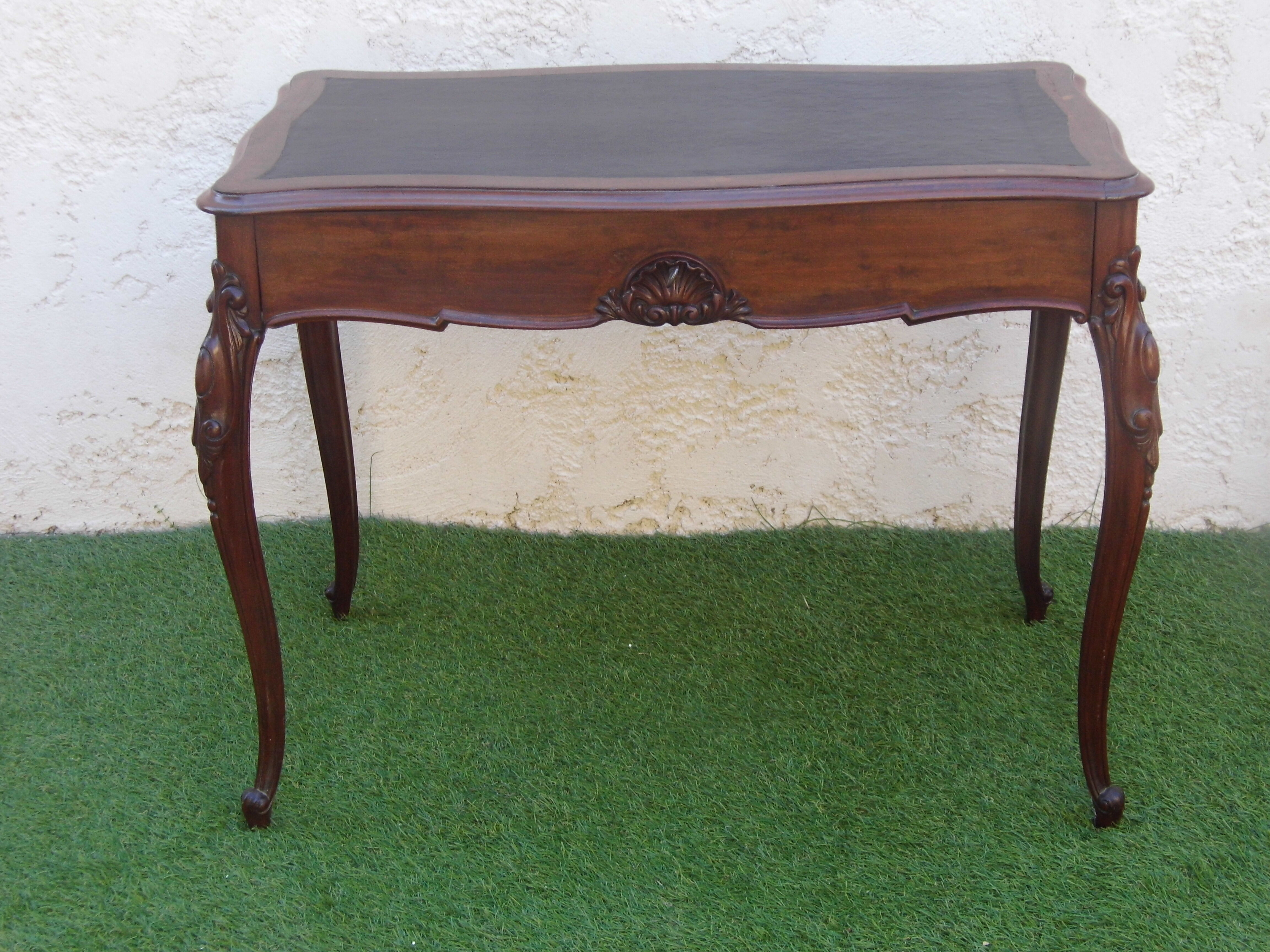 Flat desk old solid walnut top leather napoleon iii 1900 very good condition