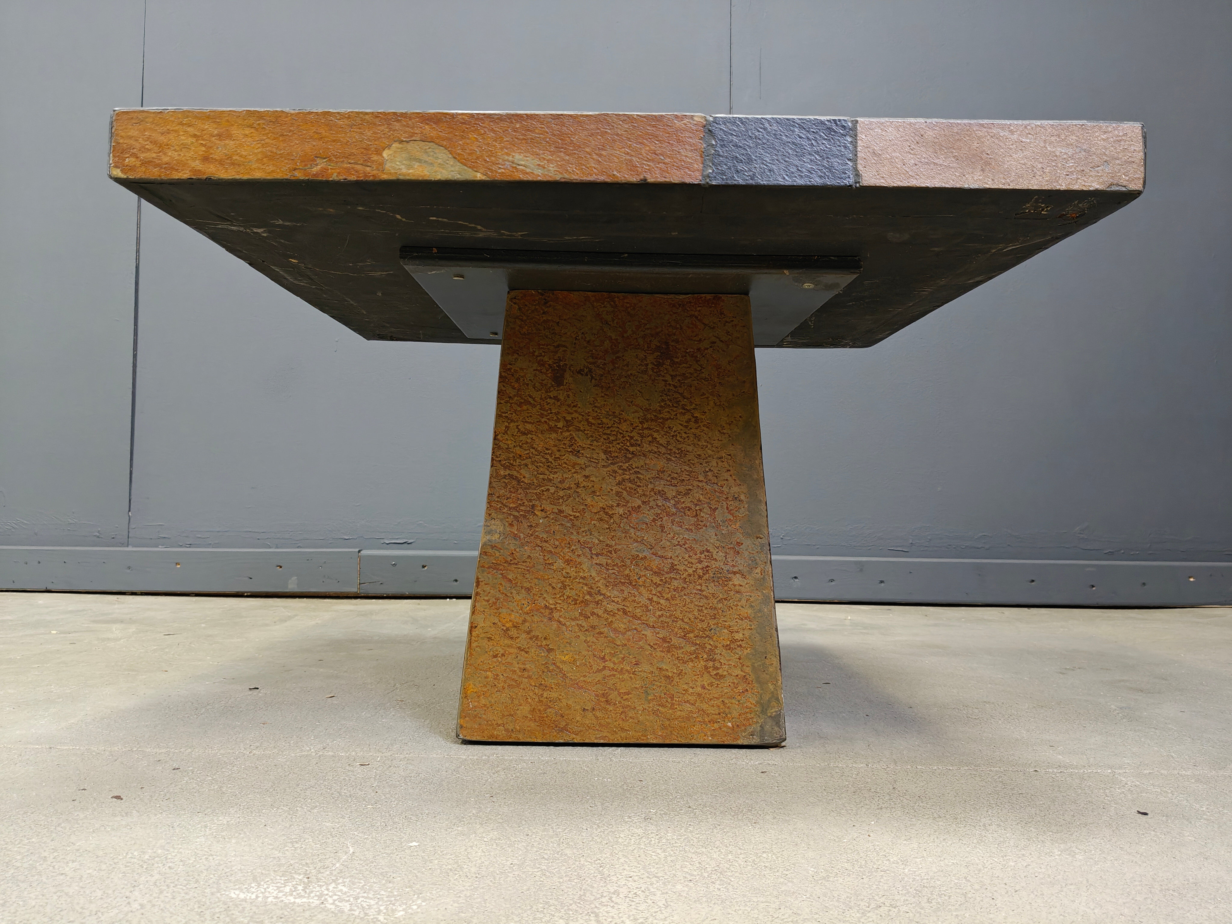 Slate stone brutalist coffee table, 1980s