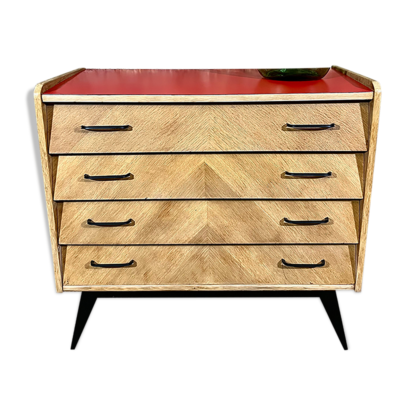 Vintage Chest of Drawers 50's Light Oak Compass Feet 4 Drawers Restyled