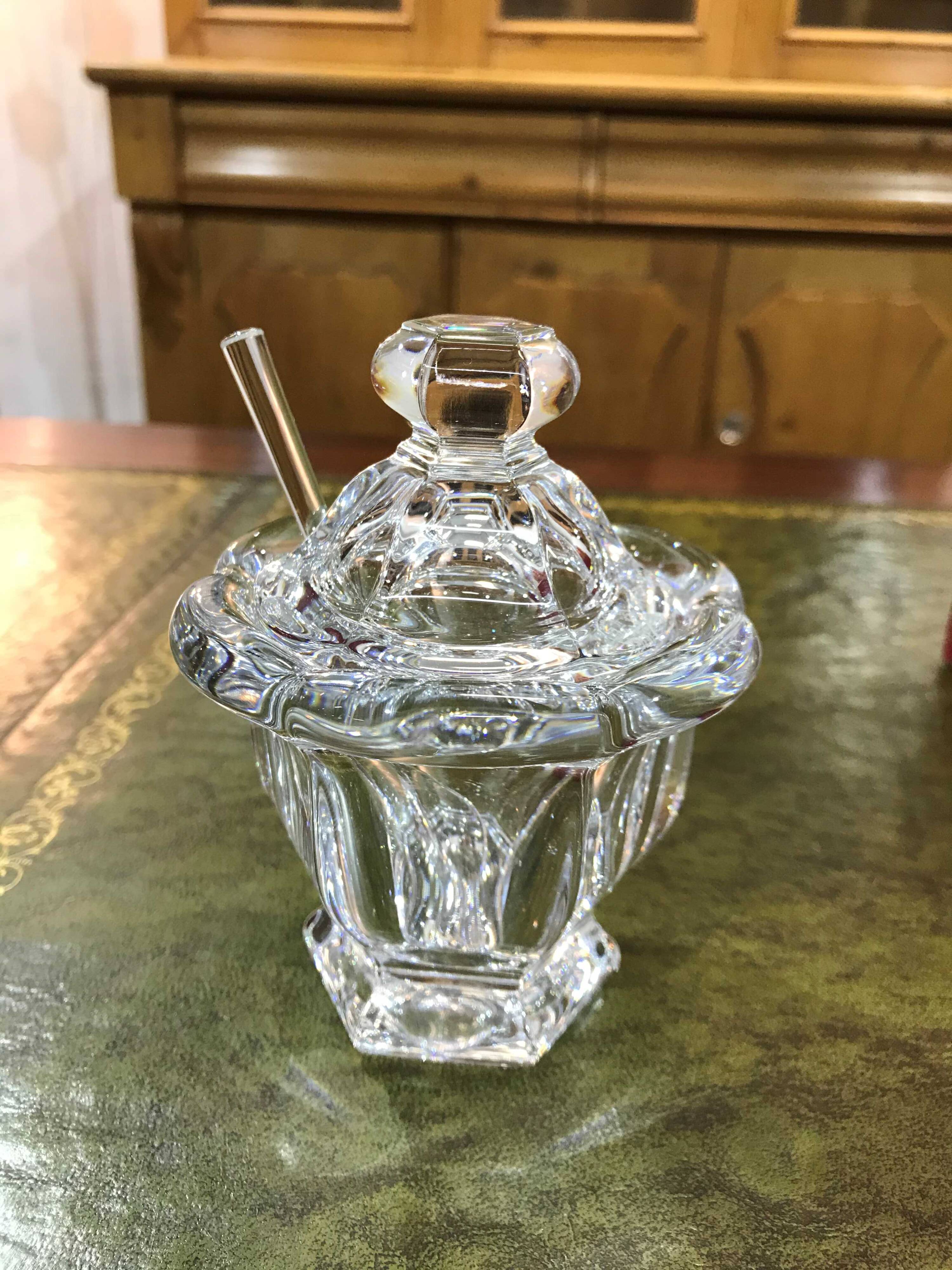 Baccarat crystal mustard pot and spoon