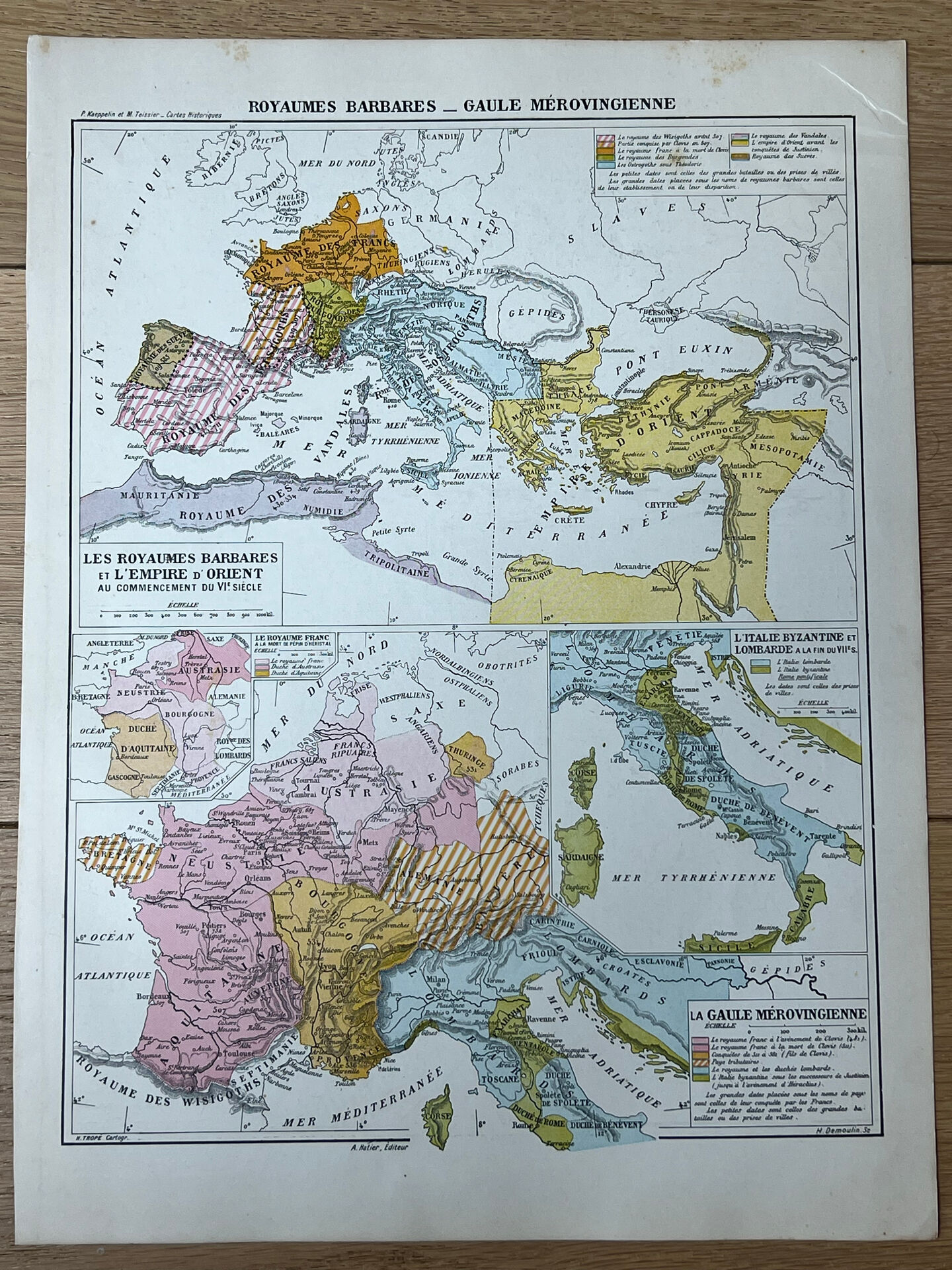 Historical map - Barbarian kingdoms and Merovingian Gaul - 27x37cm