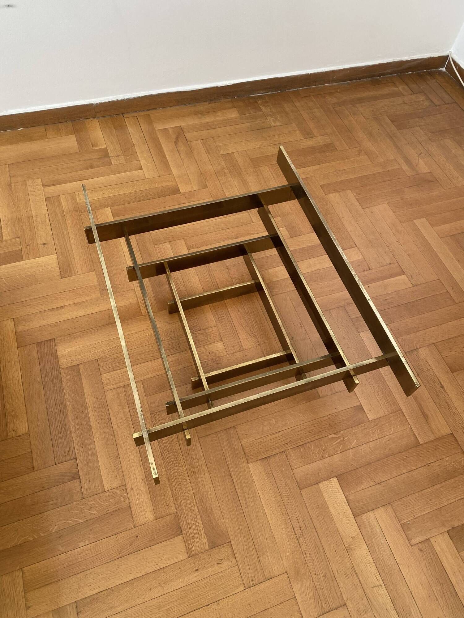 Vintage 1970s Square Coffee Table in Brass and Smoked Glass, David Hicks