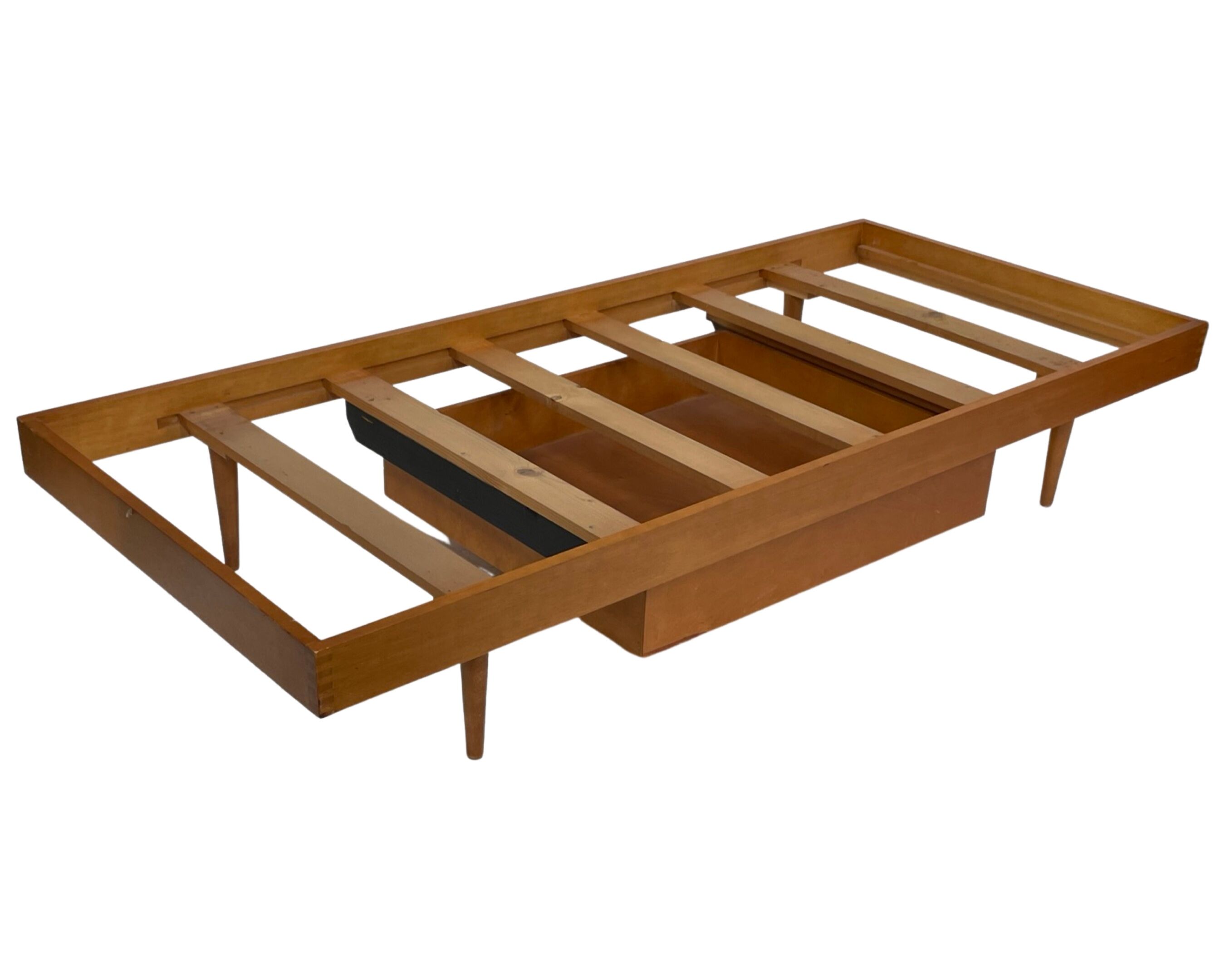 Vintage daybed 1960s minimalist design with drawer in wood
