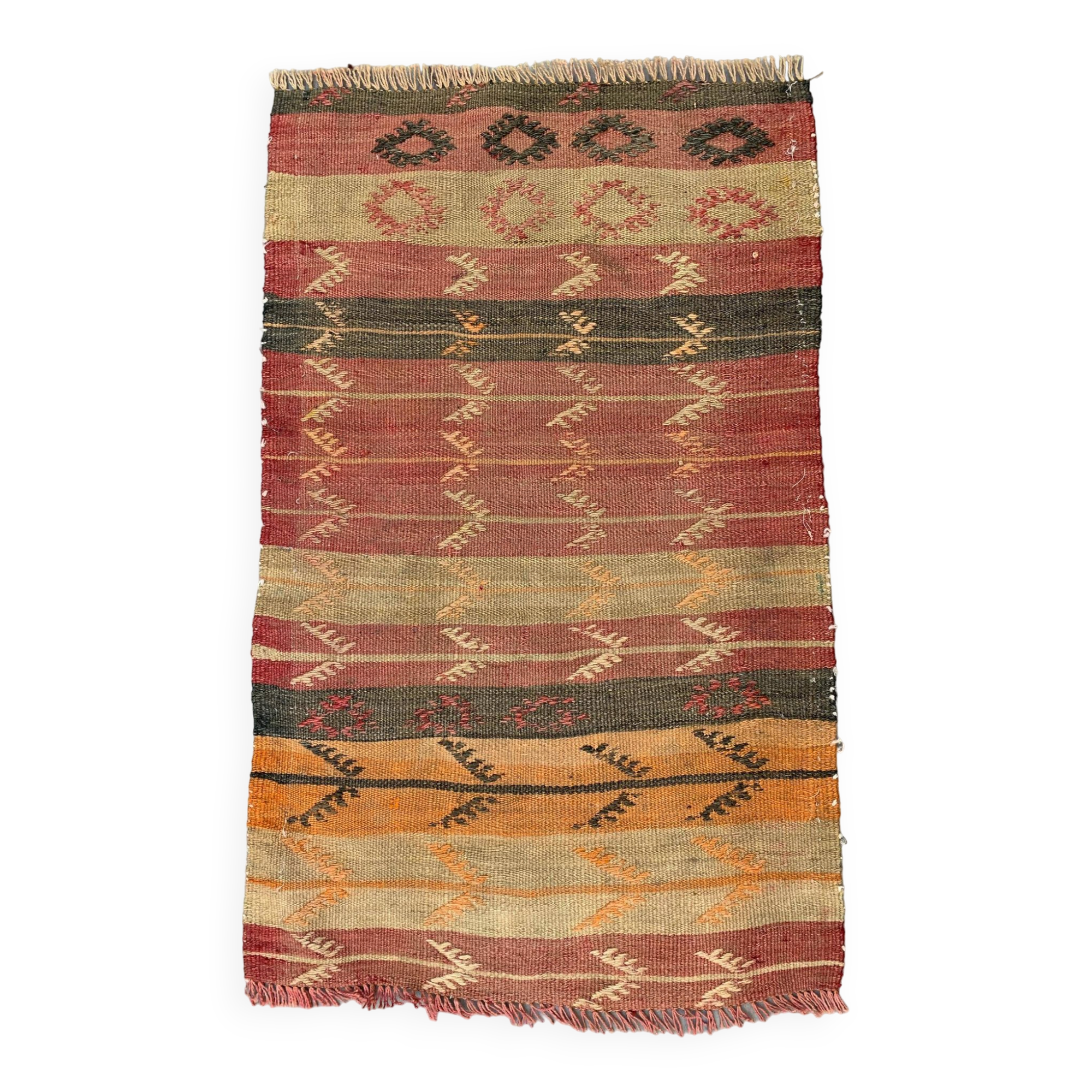 Vintage Turkish Mini Kilim 85x55 cm Wool Small Kelim Runner, shabby Chic