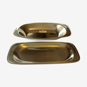 Serving plate and serving bowl, made in stainless steel, Vintage from the 1970s