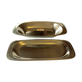 Serving plate and serving bowl, made in stainless steel, Vintage from the 1970s