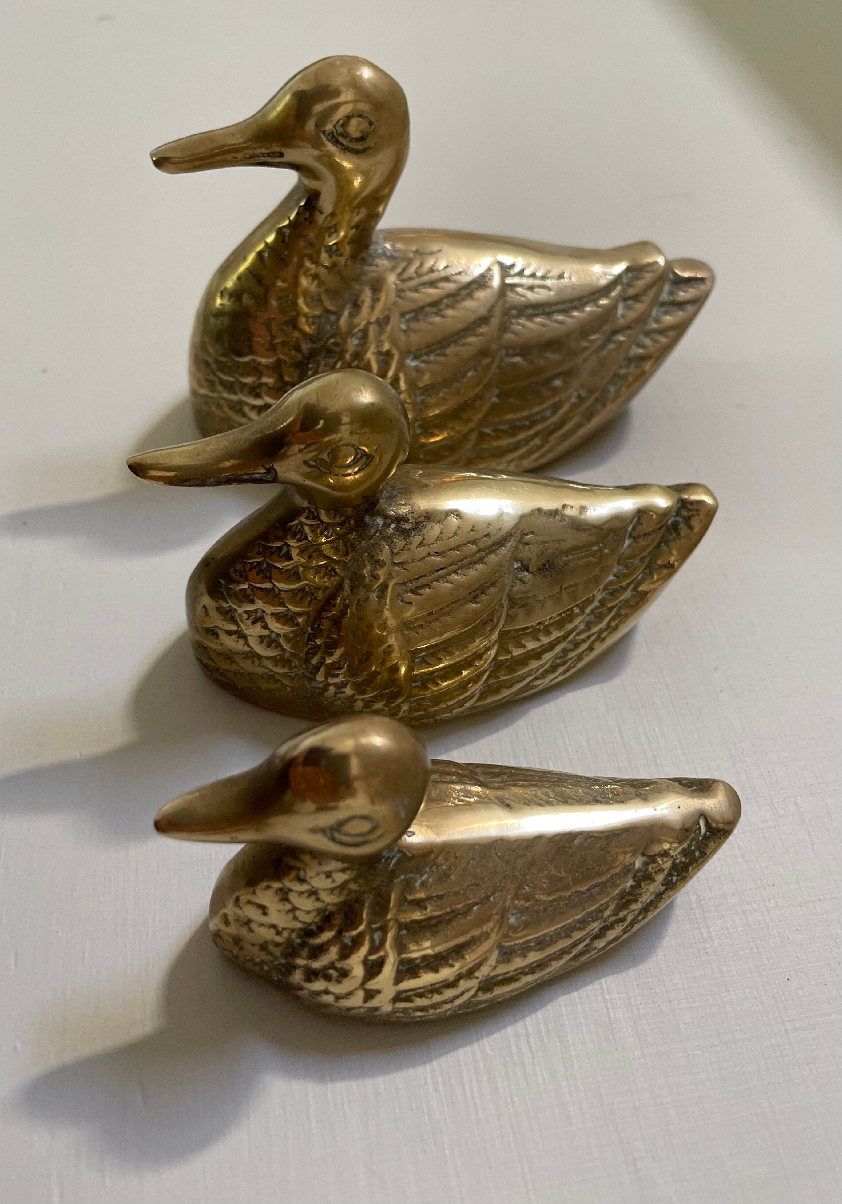 Suite of 3 ducks in golden brass Authentic Vintage 70