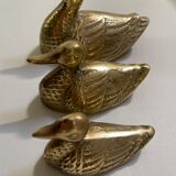 Suite of 3 ducks in golden brass Authentic Vintage 70