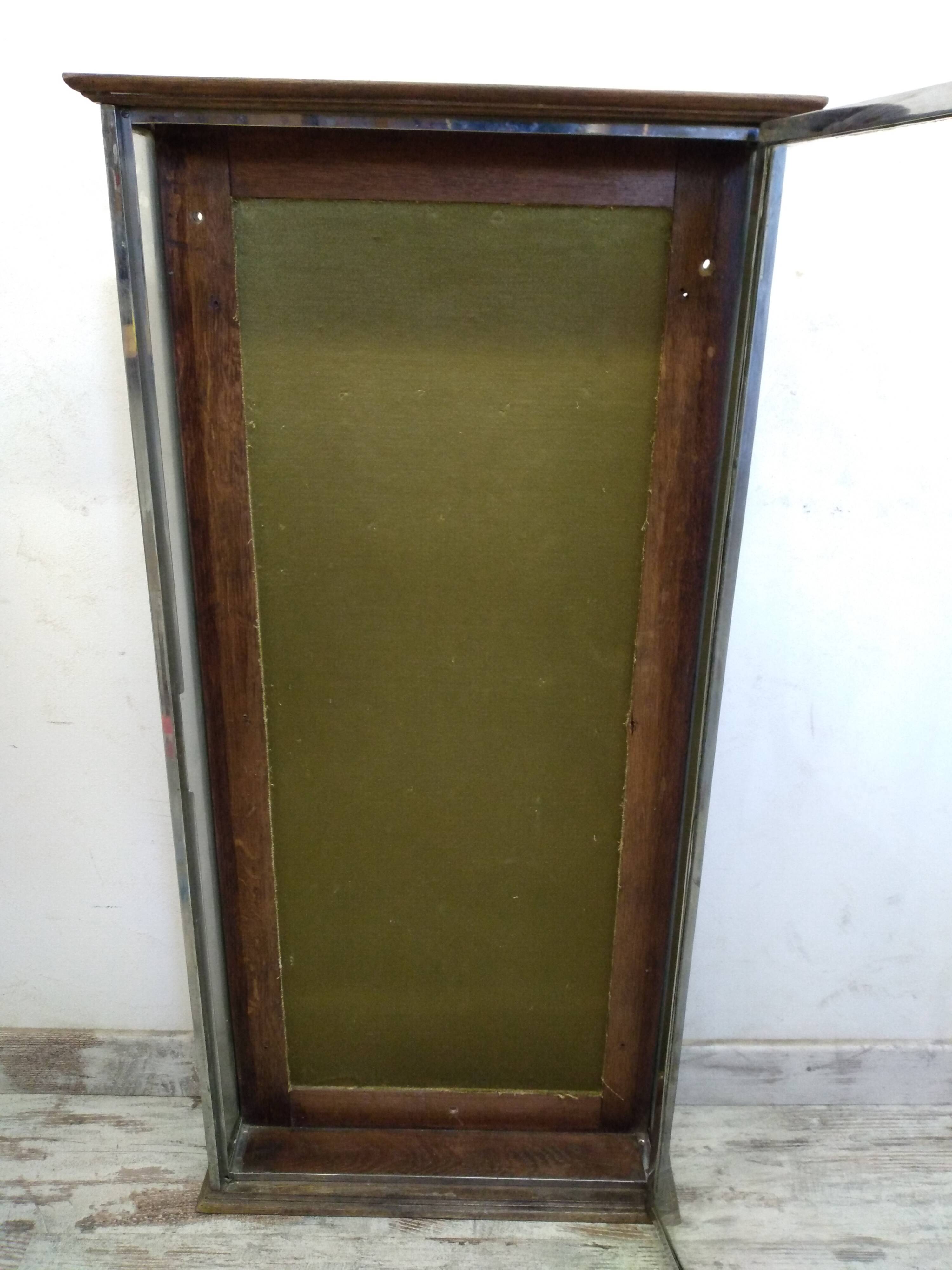 Atypical old wooden and metal wall display case