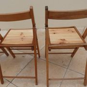 4 vintage varnished wooden folding chairs - Seats completely restored.