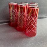 6 red glasses cut in orangeade – mid-twentieth