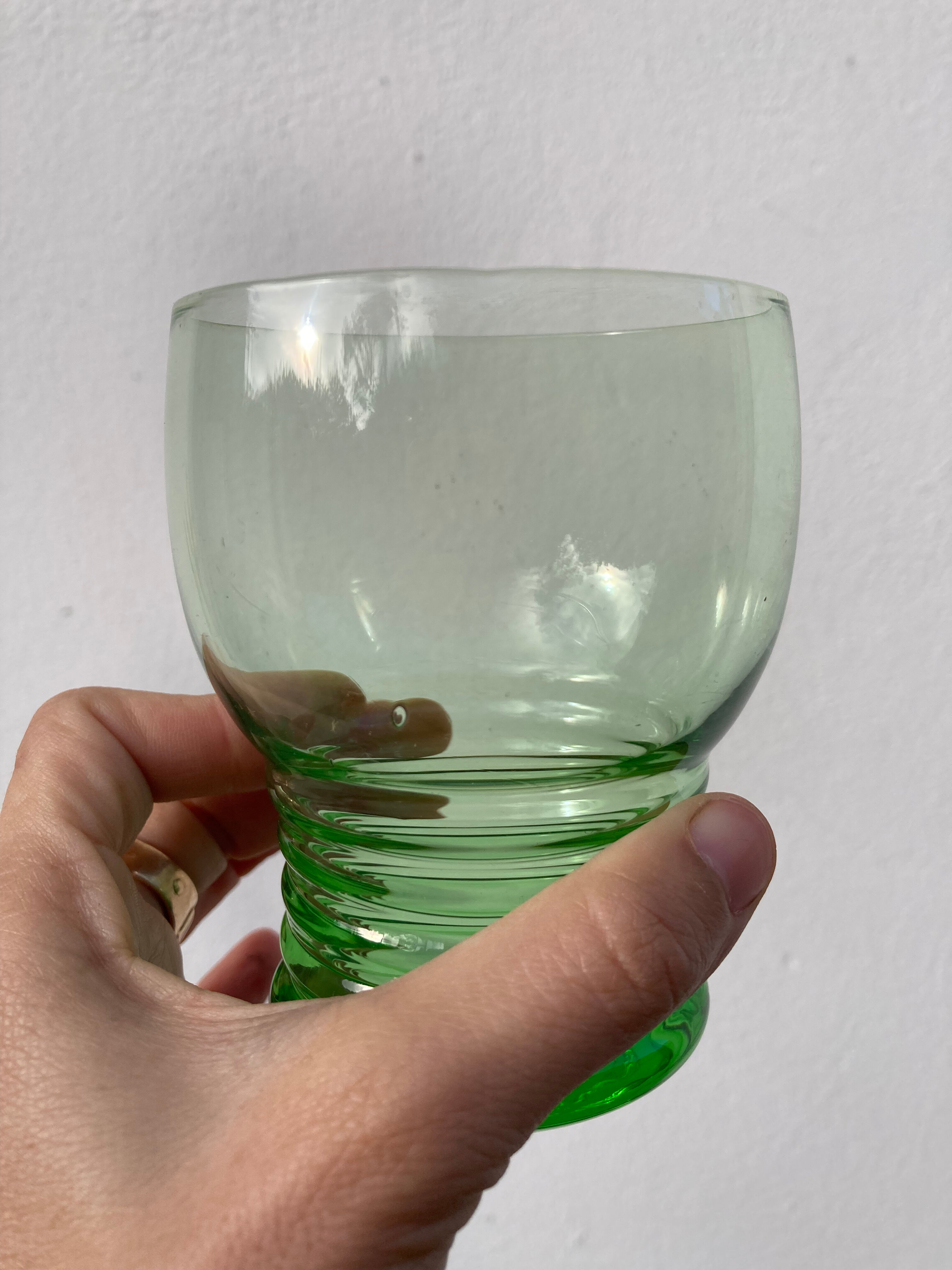 5 vintage green blown glass water glasses