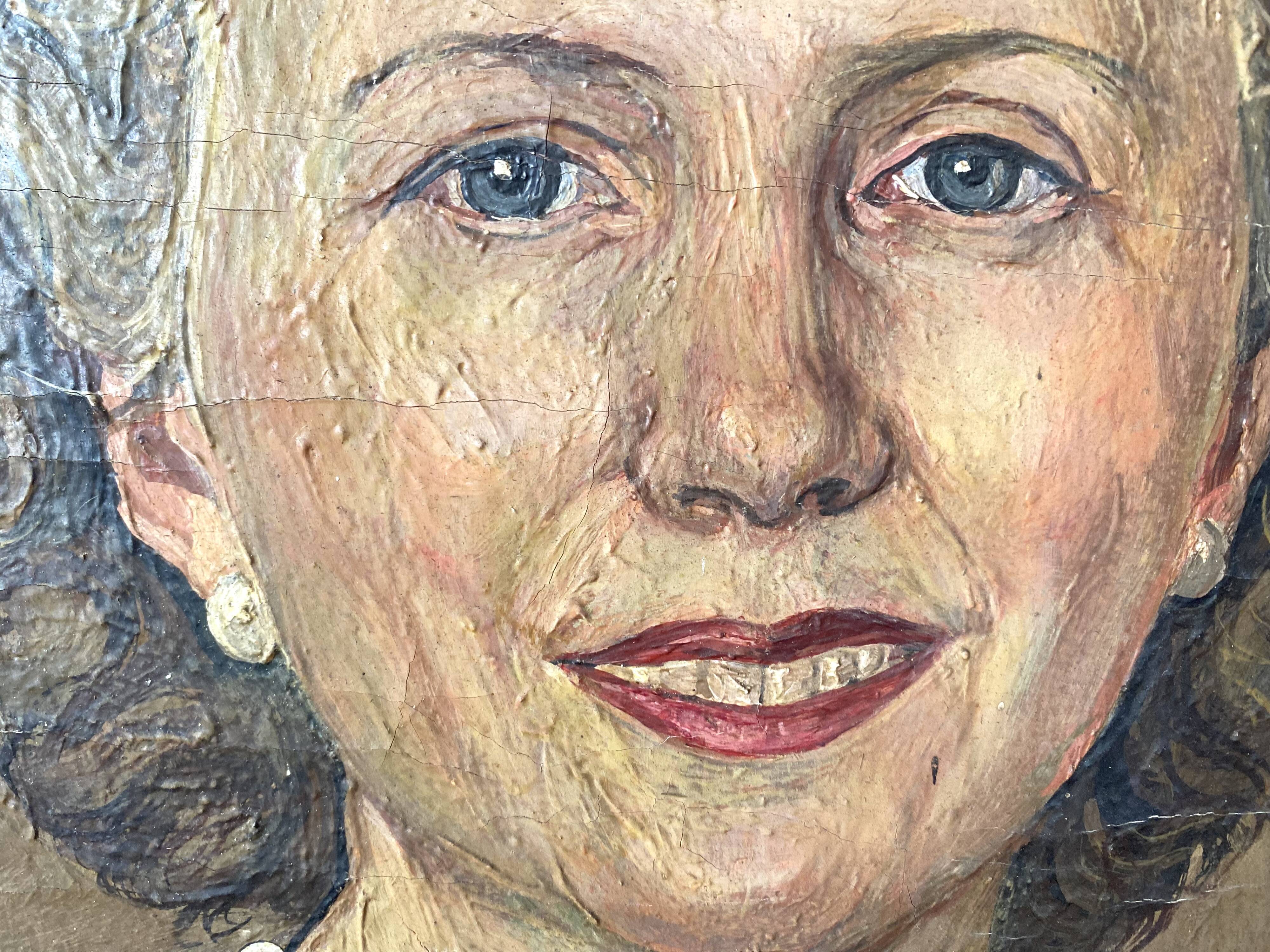 Oil portrait on canvas of an elegant vintage woman 50s