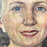 Oil portrait on canvas of an elegant vintage woman 50s