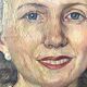 Oil portrait on canvas of an elegant vintage woman 50s