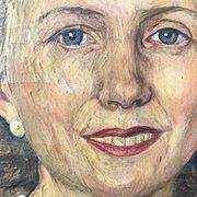 Oil portrait on canvas of an elegant vintage woman 50s