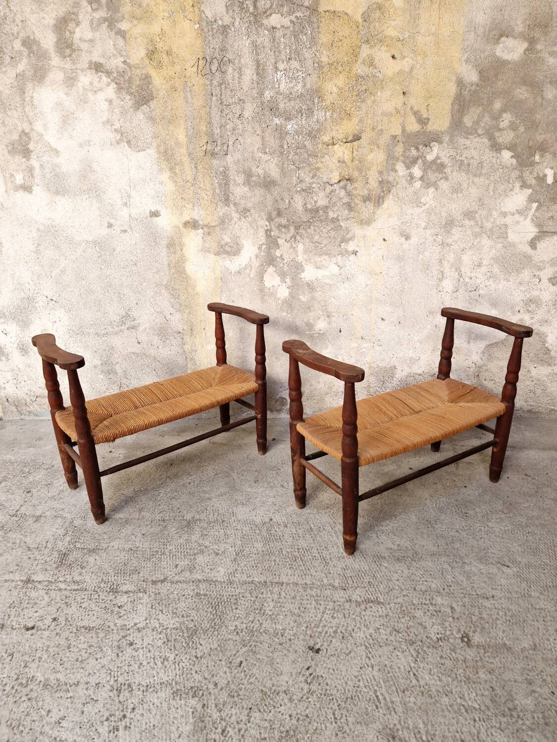 Pair of benches - Straw cantous
