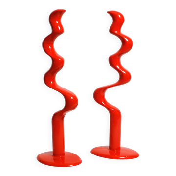 Two large limited abstract metal floor sculptures in red