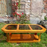 Vintage glass and wood coffee table