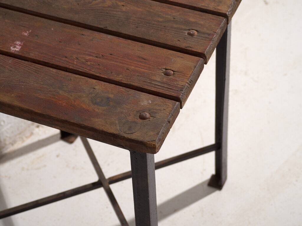 Vintage industrial stool made of pine wood and iron – Central Europe, circa 1950