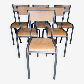 Series of 6 old workshop chairs ep 1960/70