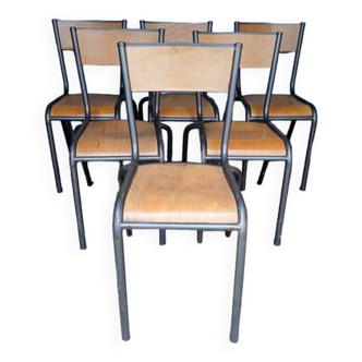 Series of 6 old workshop chairs ep 1960/70