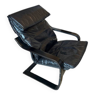 Black leather relax armchair from the 70s