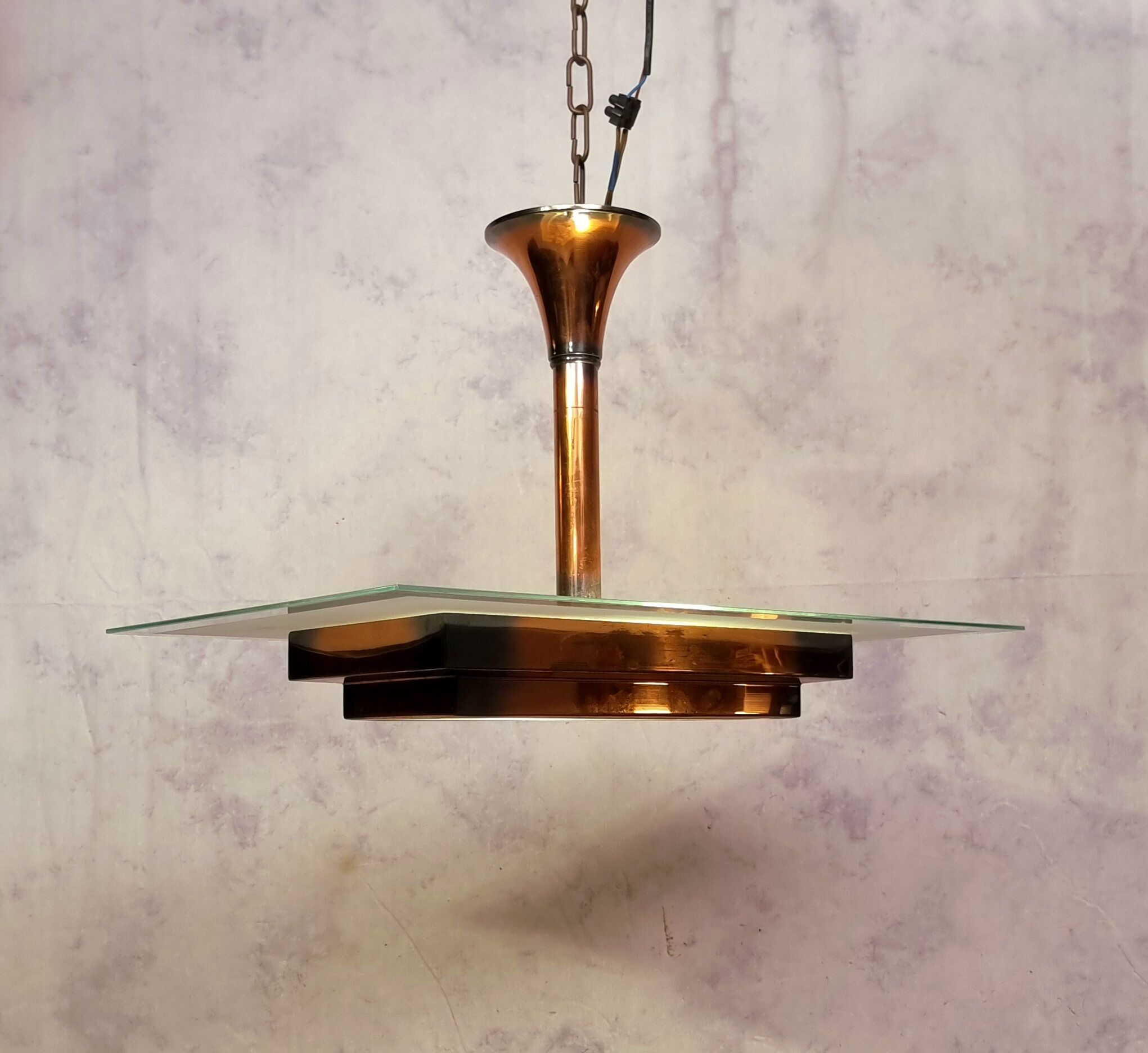 Art Deco pendant lamp by Henri Petitot - Patinated brass - Ca 1930