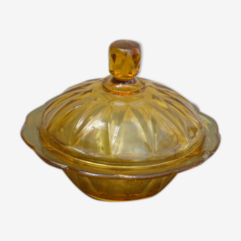 Bonbonniere en verre jaune ocre ancienne