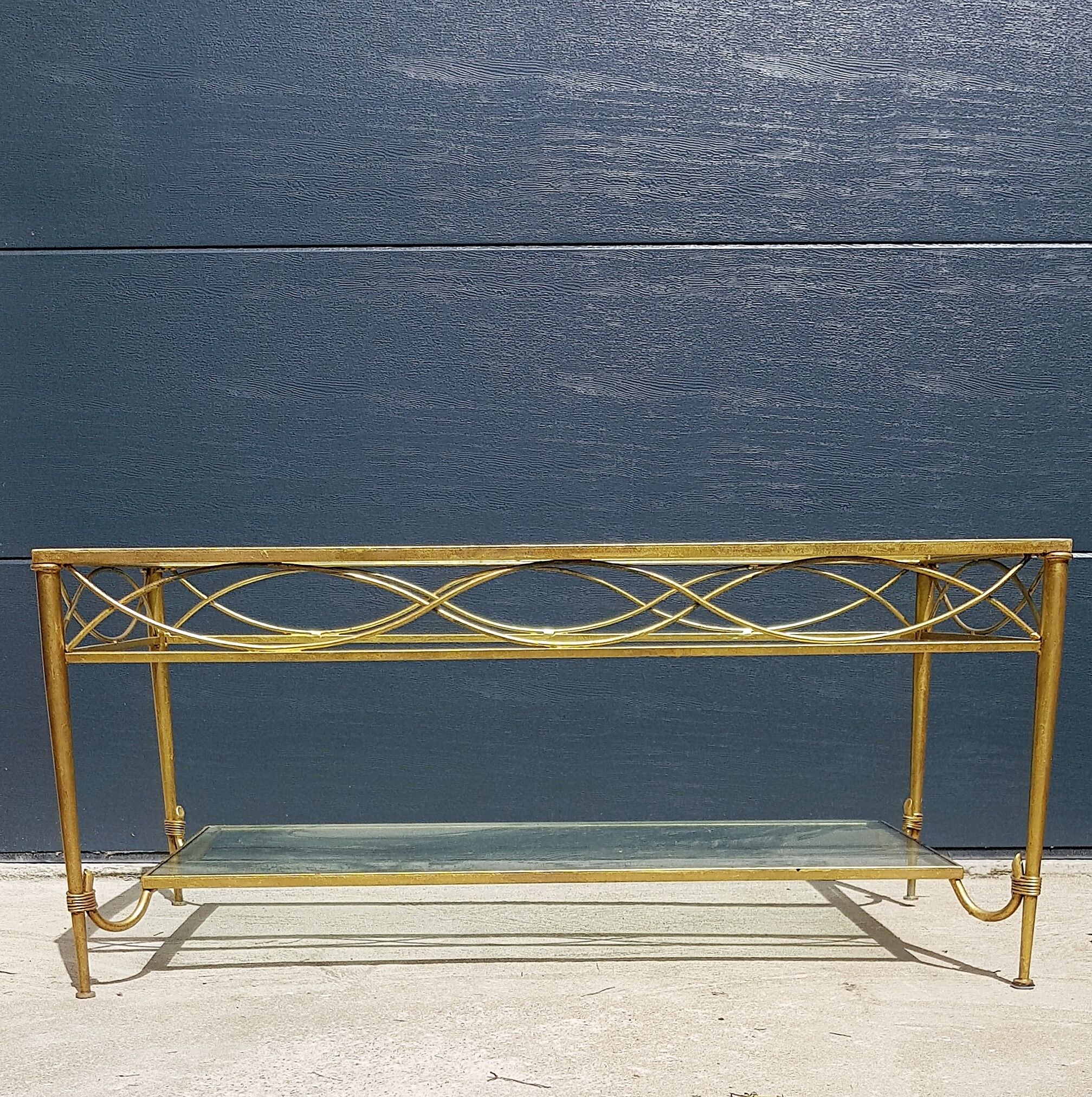 Gold metal and glass coffee table