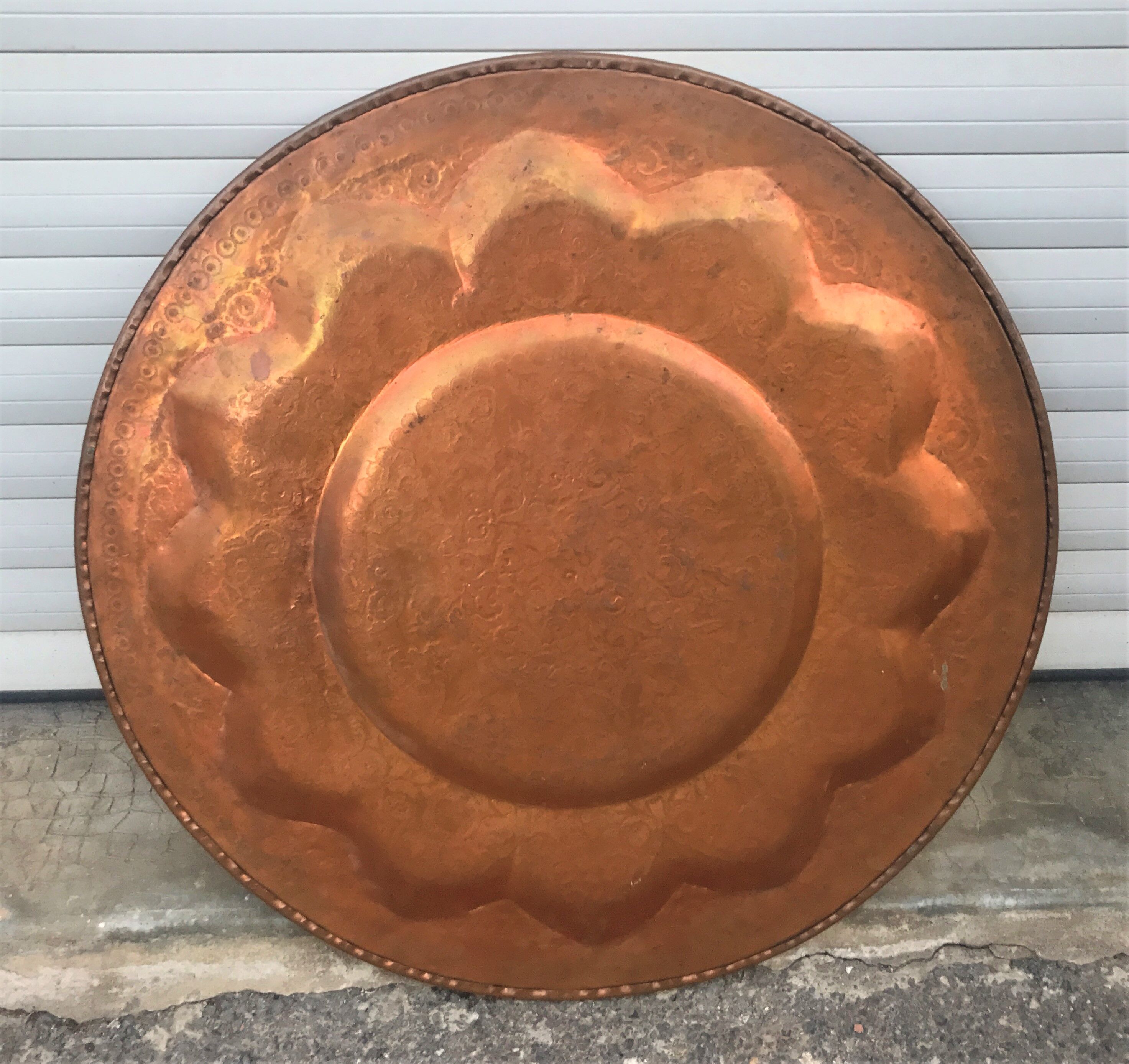 Moroccan copper table on wooden base