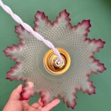 Vintage frosted glass pendant lampshade, half pink, half transparent