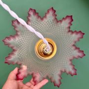 Vintage frosted glass pendant lampshade, half pink, half transparent