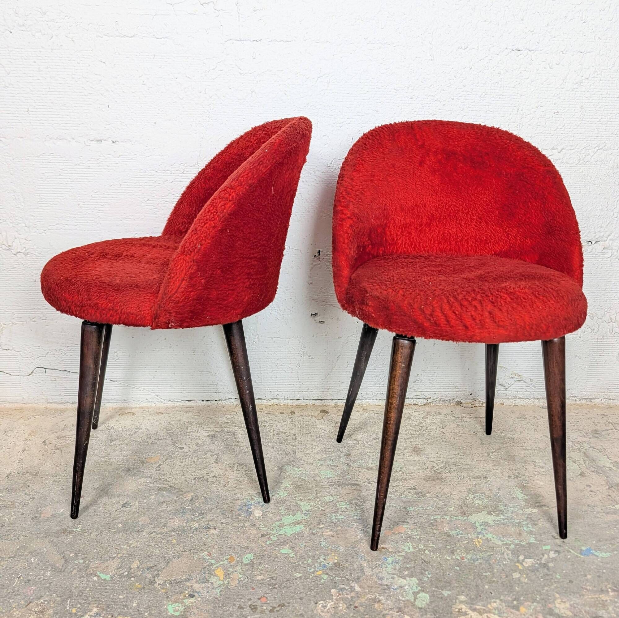 Pair of vintage 1960s cocktail chairs in red velvet.