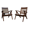 Pair of teak and cane mid-century armchairs