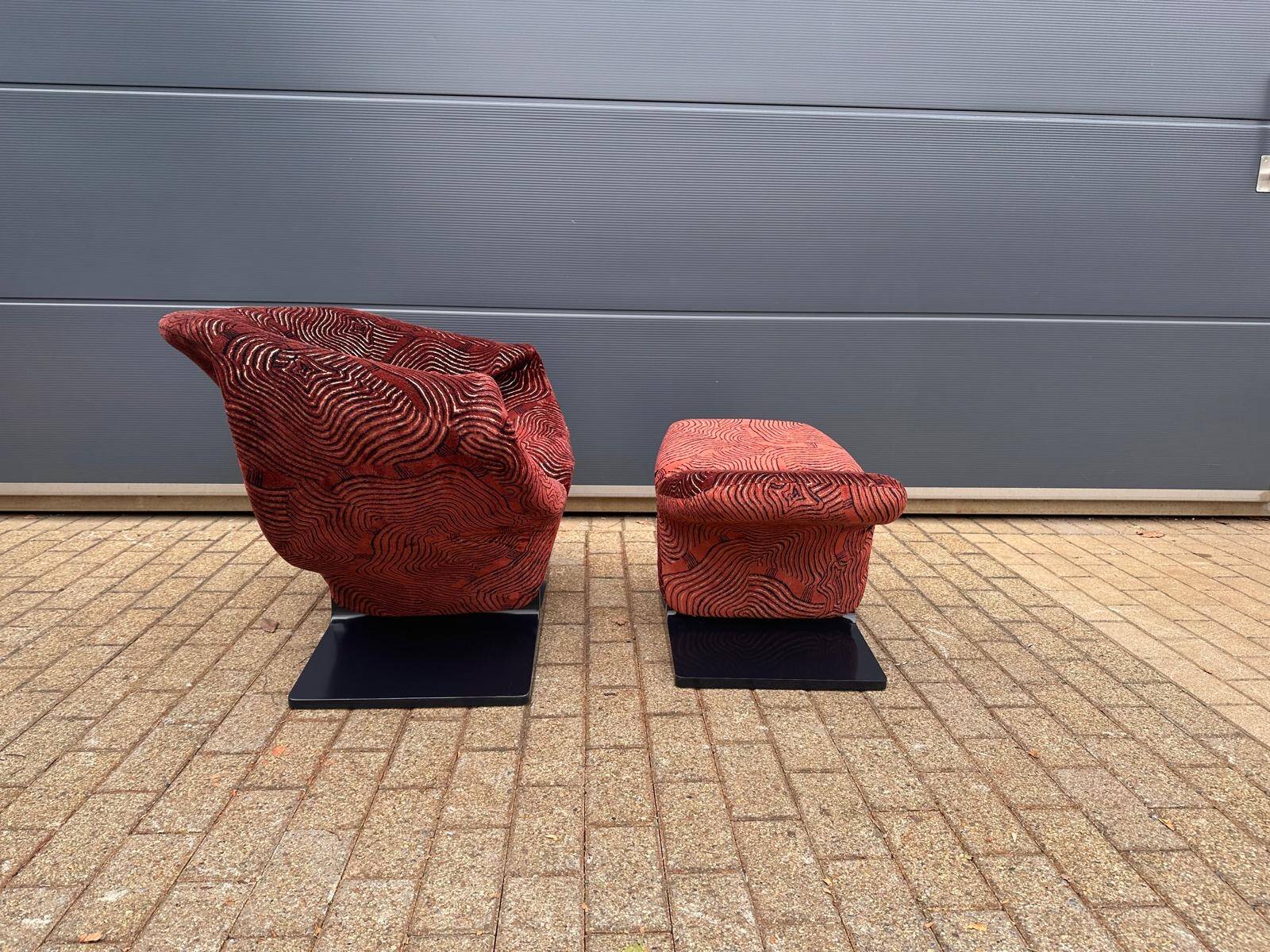 Artifort Ribbon chair by Pierre Paulin + Ottoman, Pierre Frey fabric