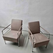 2 vintage nude leather "Cinema" easy chairs by Gunilla Allard for Lammhults | 1990s